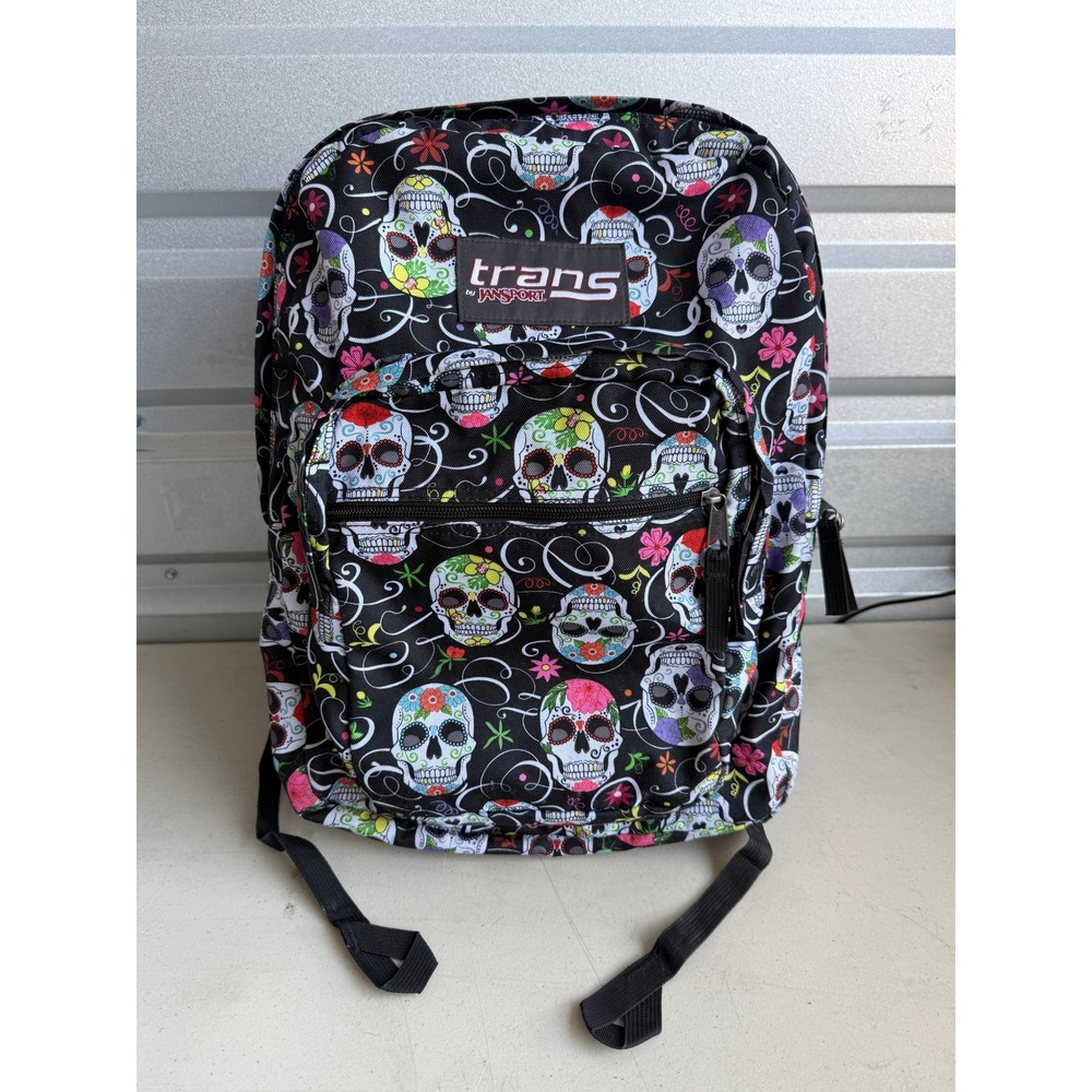 JanSport Trans Supermax Backpack Black Sugar Skull Print y2k grunge edgy goth